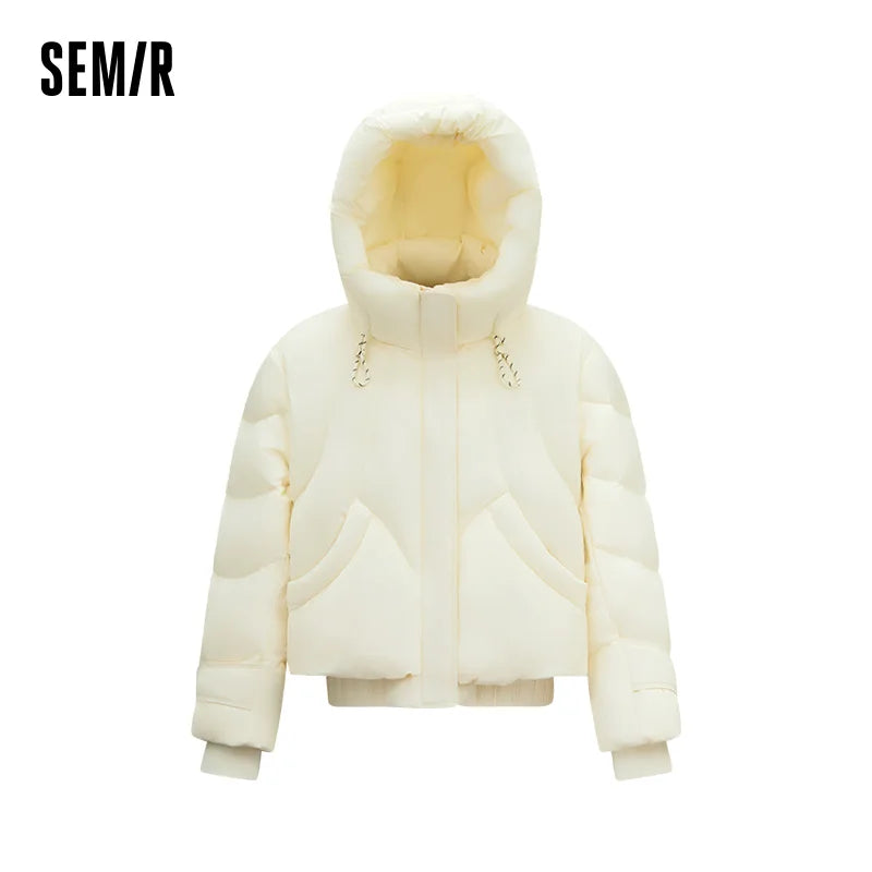 អាវក្រៅ Semir សម្រាប់នារី ៩០ ភាគរយ ធ្វើពីរោមចៀម រាងរលុង ពណ៌សុទ្ធ រចនាប័ទ្មអប្បបរមា រចនាប័ទ្មប្រចាំថ្ងៃ ឆ្នាំ២០២៦ អ៊ីសូឡង់កម្ដៅរដូវរងា