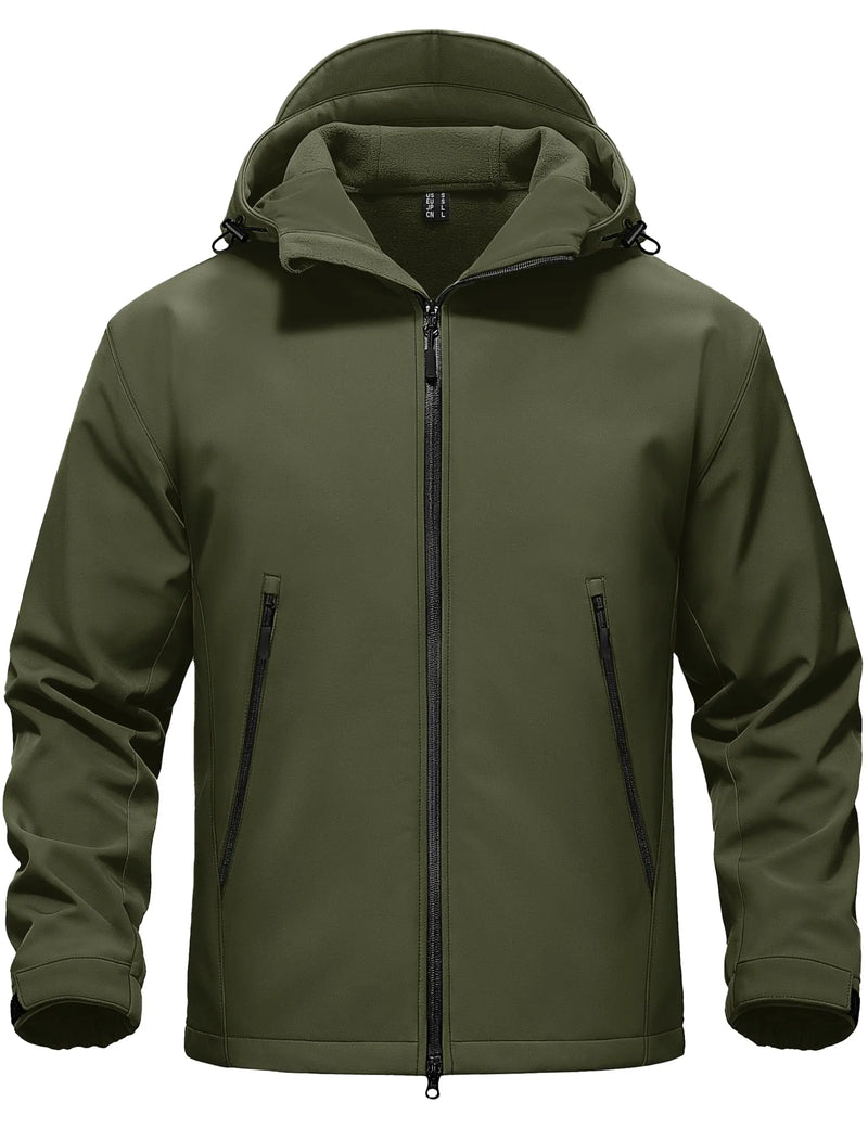 TACVASEN Mens Winter Warm Softshell Fleece Jacket Waterproof Lightweight Outdoor Hiking Jacket Breathable Hooded Fishing Coat