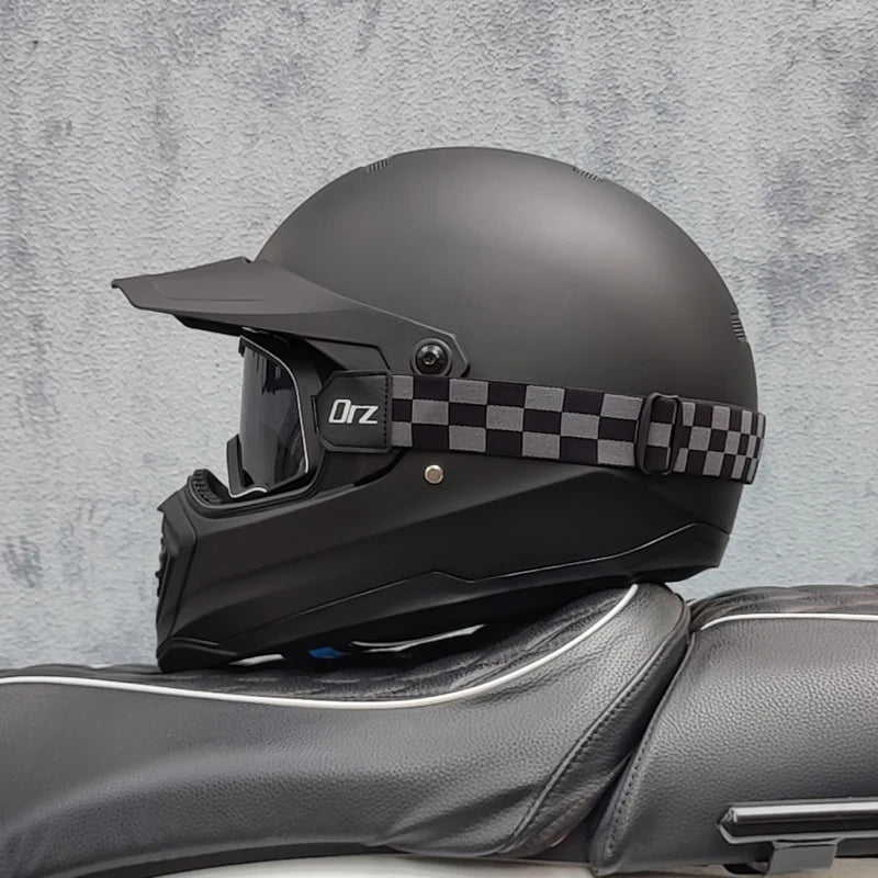 2024 new ORZ retro motorcycle helmet, American cruise full helmet, motorcycle with free brim