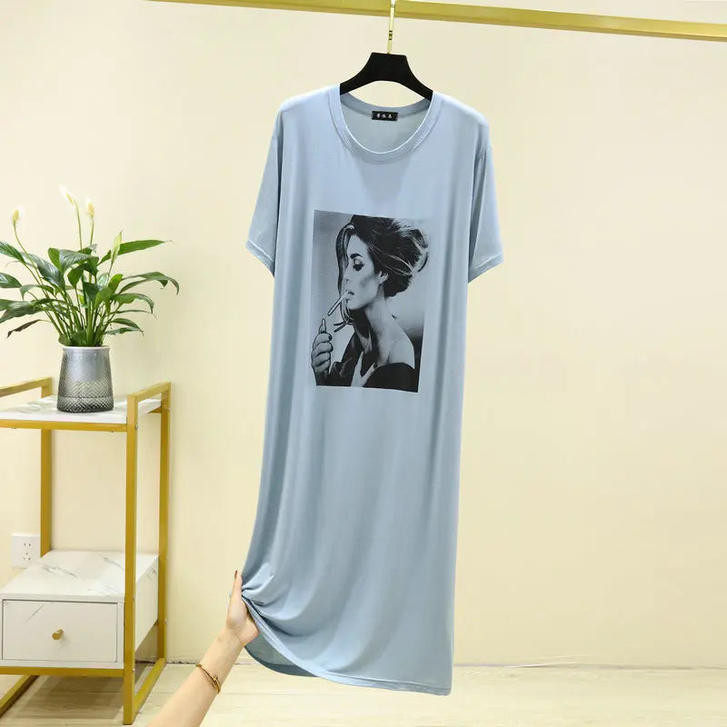 Fashion Printed Women's Dress Modal Short Sleeve Nightdress Summer Oversized Loose Nightgowns For Women Sleepshirt