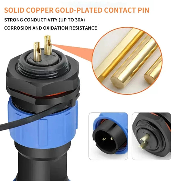 ឧបករណ៍ភ្ជាប់អាកាសចរណ៍ SP13 SP16 SP17 SP20 SP21 ឌុយ និងរន្ធរាងជារង្វង់ការពារទឹកជ្រាប 2–12 ម្ជុល IP68 សម្រាប់ LED ដ្រូន ឧស្សាហកម្ម