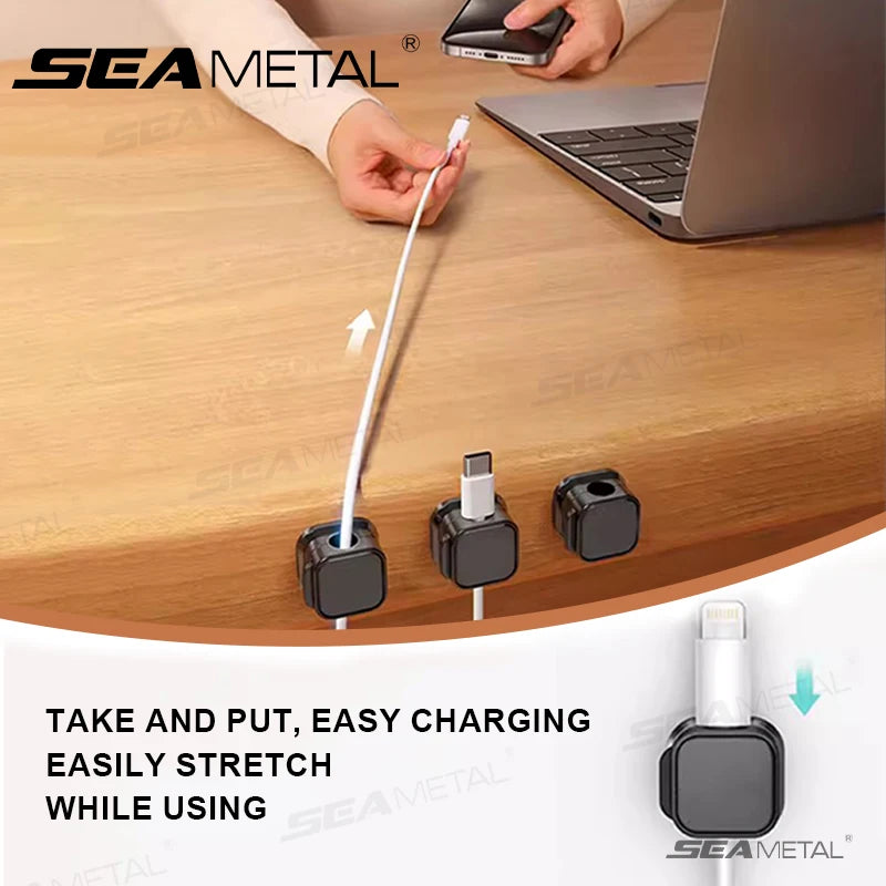 SEAMETAL 10pcs Magnetic Cable Clips Adjustable Cord Holder Self Adhesive Charging Cable Keeper Wire Clip for Car Home Office