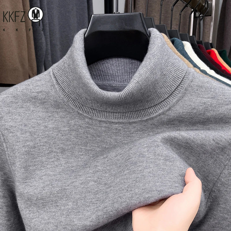 Men's Knitted Turtleneck Sweater High Quality Anti-Pilling Long Sleeve Solid Color Pullover for Autumn Trendy Streetwear