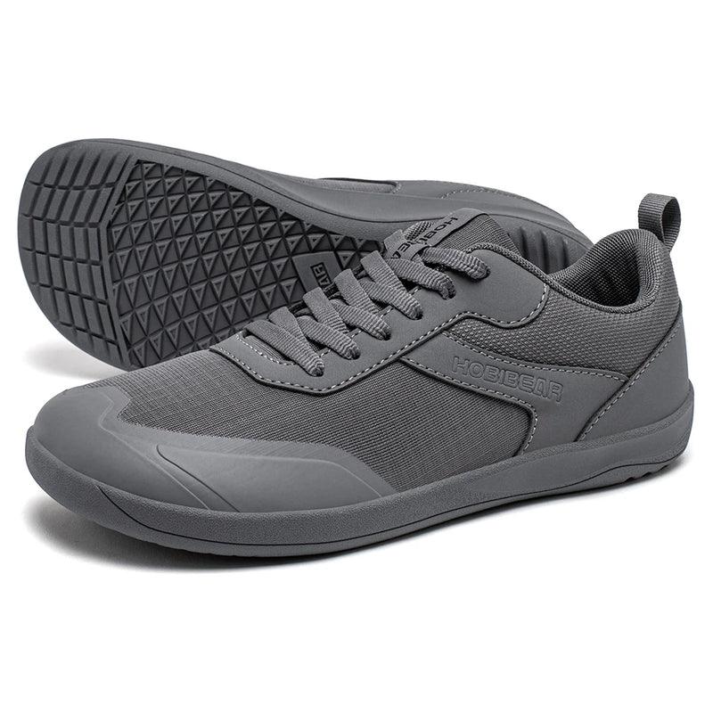 HOBIBEAR Wide Toe Shoes Mens Womens Minimalist Mesh Artificial Leather Sneakers Lace Up Lightweight Breathable Walking Shoes