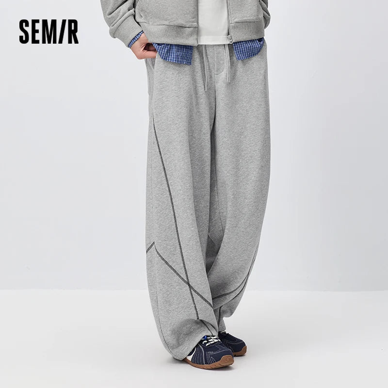 Semir Men Pants Contrast Curved Barrel Leg Loose Straight Sweatpants Sport Casual Style Autumn Trousers Daily Wear 2026
