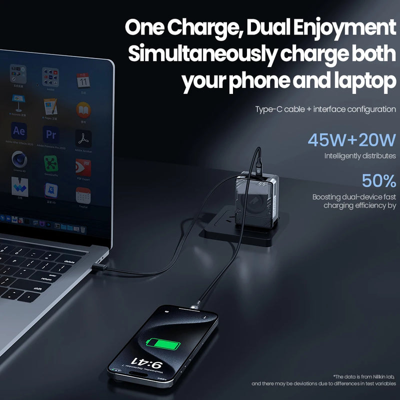 NILLKIN 65W GaN Retractable Cable Charger PPS QC4+ PD 3.0 Fast Charger For iPhone 16 15 Pro Samsung S25 iPad Macbook Air Tablet