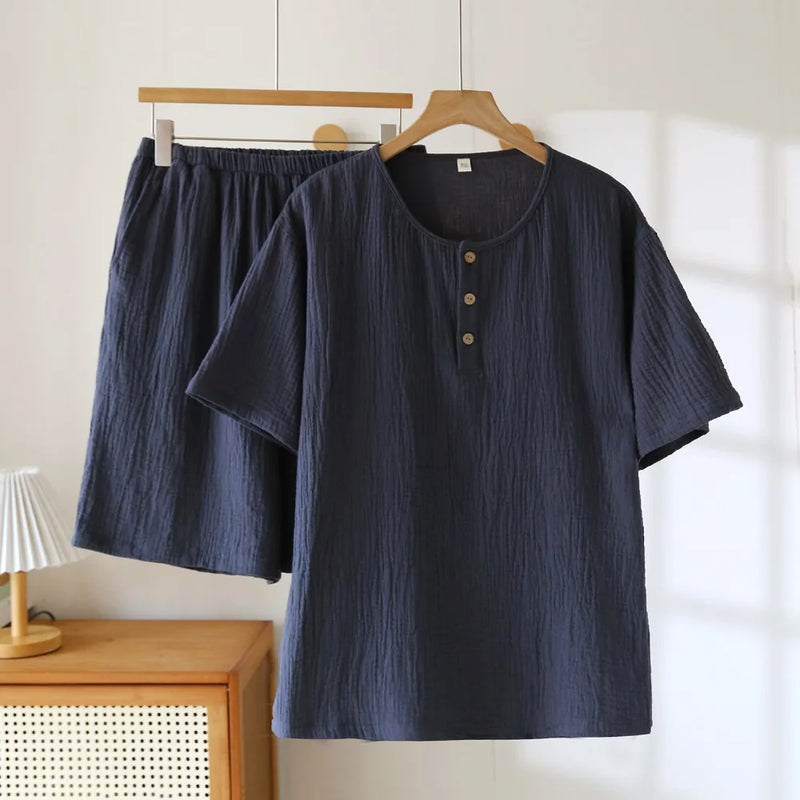 New Male Pajamas Short-sleeved Pijamas Lounge Set Pyjamas Men Loungewear Suit Pure Cotton Round Neck Sleepwear Soft Loungewear