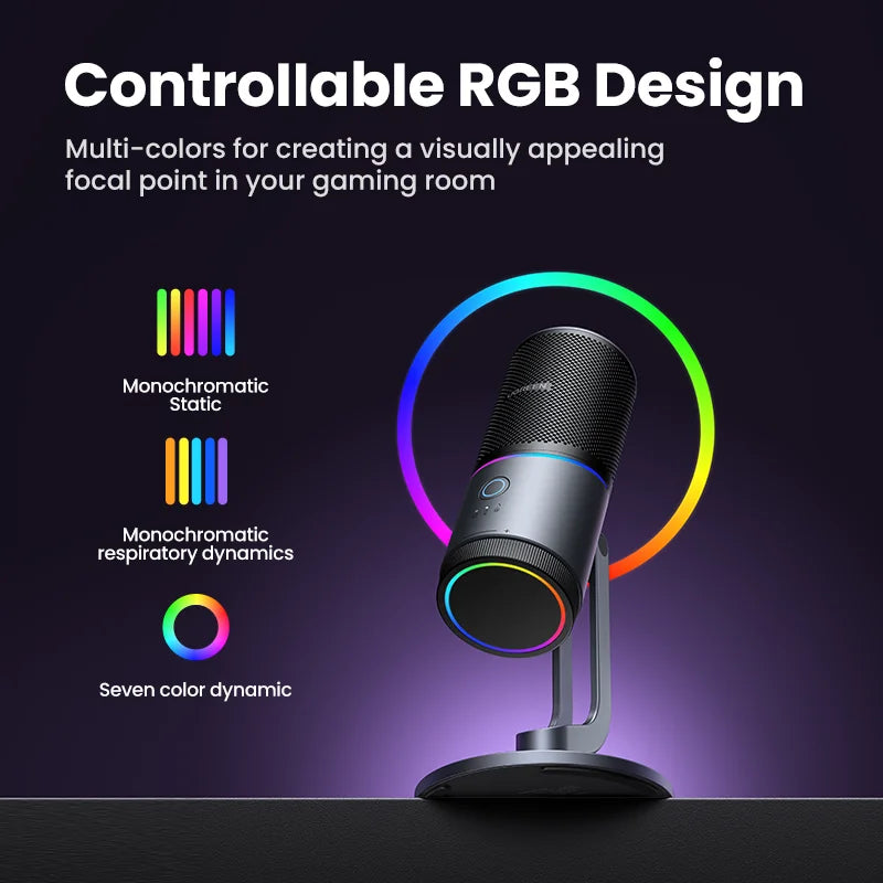UGREEN USB Microphone with RGB Modes Professional Condenser Mic for PC Mac Gaming Karaoke Recording Streaming Podcasting