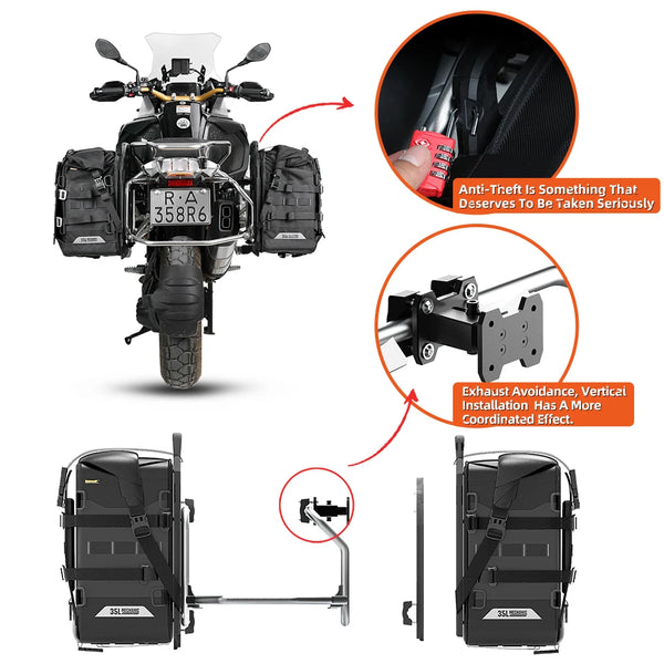 កាបូបដាក់ឥវ៉ាន់ម៉ូតូ Rhinowalk ទំហំ 20L/35L កាបូបដាក់ឥវ៉ាន់ការពារទឹកជ្រាប ជាមួយនឹងឧបករណ៍ទ្រទ្រង់ខាងក្នុង វ៉ាលីទេសចរណ៍ប្រឆាំងនឹងការរញ្ជួយ