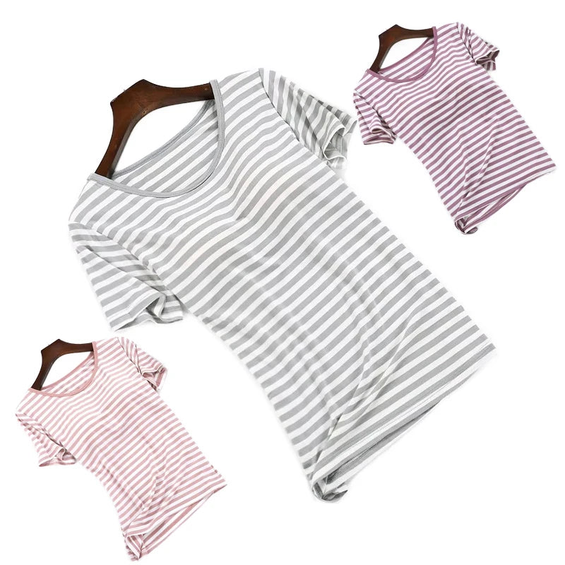 Casual Home Clothes Bra Padded Women's Sleep Tops Large Size Modal Cotton Sleepwear Pajamas One Piece Ladie's Base Shirt M-2XL