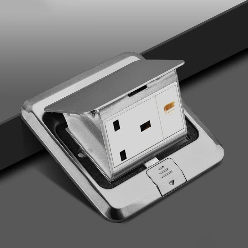 UK Standard 13A floor waterproof socket,British Kitchen Bedroom indoor Waterproof outlet hidden computer Stainless Steel plug