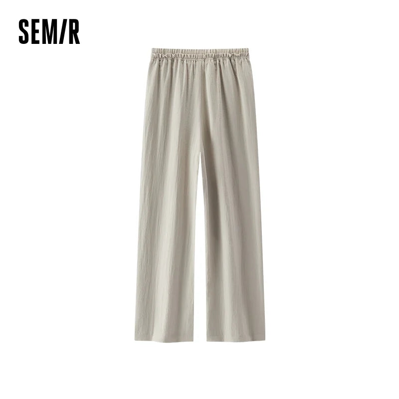 Semir Women Pants Solid Textured Ruffle Elastic Waist Loose Draped Long Summer 2026 Wide Leg Casual Trousers Bottom