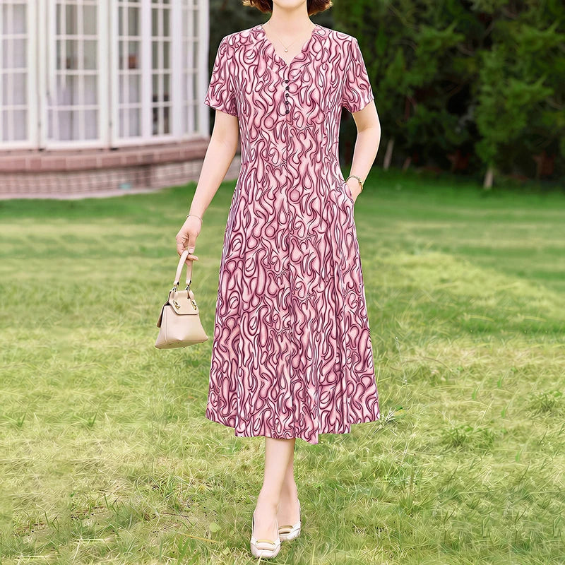 រ៉ូបផ្កា V-Neck រដូវក្តៅសម្រាប់នារី Boho Fashion Light Beach Sundress រ៉ូប Bodycon ឆើតឆាយធម្មតា