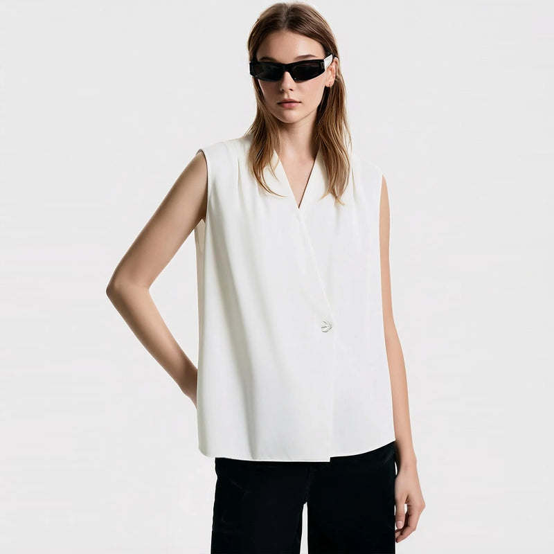 Amii Sleeveless Women's Blouse 2026 Summer New Single Button Elegant Loose Chiffon Top Simple Office Casual Blouses 12622146