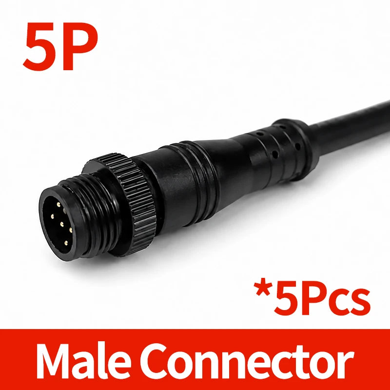 ឧបករណ៍ភ្ជាប់ M12 ប្រុសស្រី 5PCS ធន់នឹងទឹក 2/3/4/5/6/8 ម្ជុល IP65 បន្ទះដែកម៉ោនឌុយជាមួយខ្សែ Pigtail ដែលមានខ្សែភ្ជាប់ជាមុន