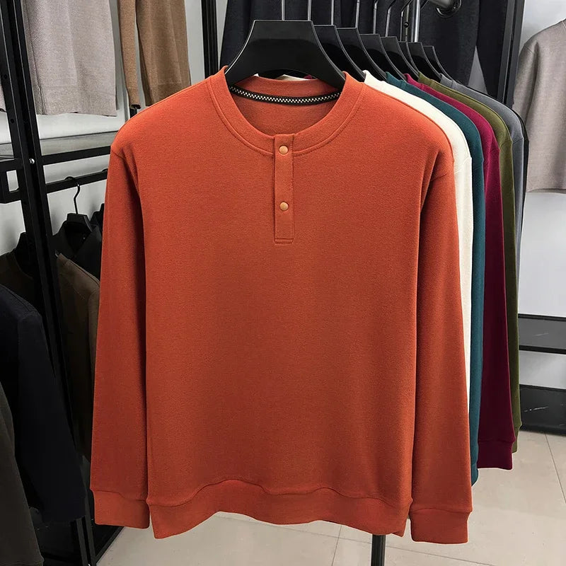 Male Comfort Henley Pullover Long Sleeve Thermal Fabric Two Button Front Breathable Travel Casual Garment