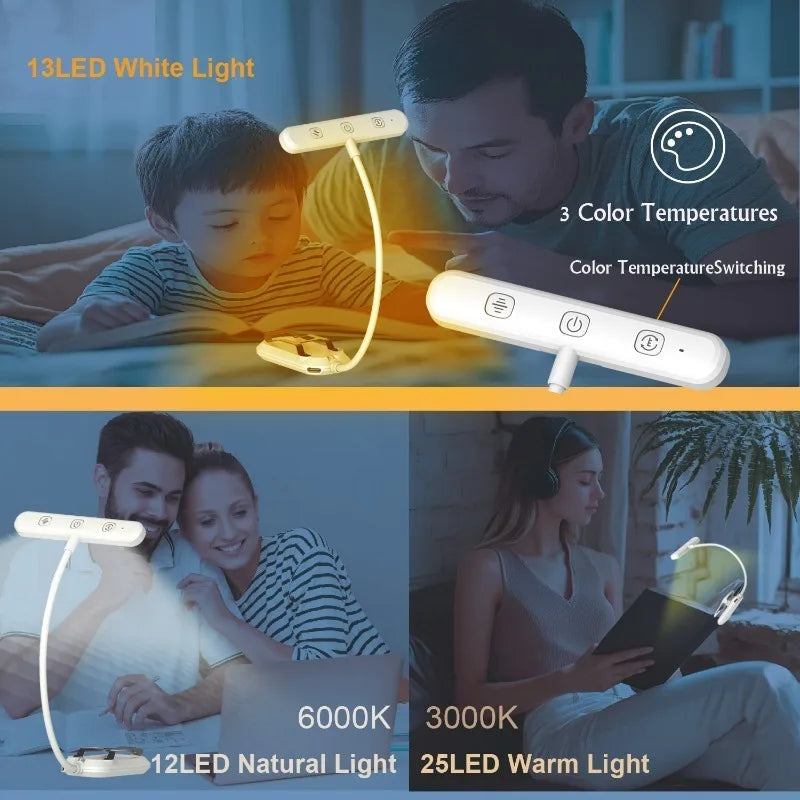 ភ្លើងអានសៀវភៅ LED 20/25 ដែលអាចសាកបានតាម USB មាន 3 ពណ៌ 5 កម្រិតពន្លឺ – ភ្លើងដោតច្រើនមុខងារសម្រាប់អានសៀវភៅពេលយប់