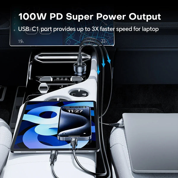 ឆ្នាំងសាករថយន្ត 138W USB Type C រន្ធពីរ USB ឆ្នាំងសាកទូរស័ព្ទលឿន PD សាកថ្មលឿនសម្រាប់ iPhone 14 Samsung Xiaomi iPad កុំព្យូទ័រយួរដៃ ថេប្លេត