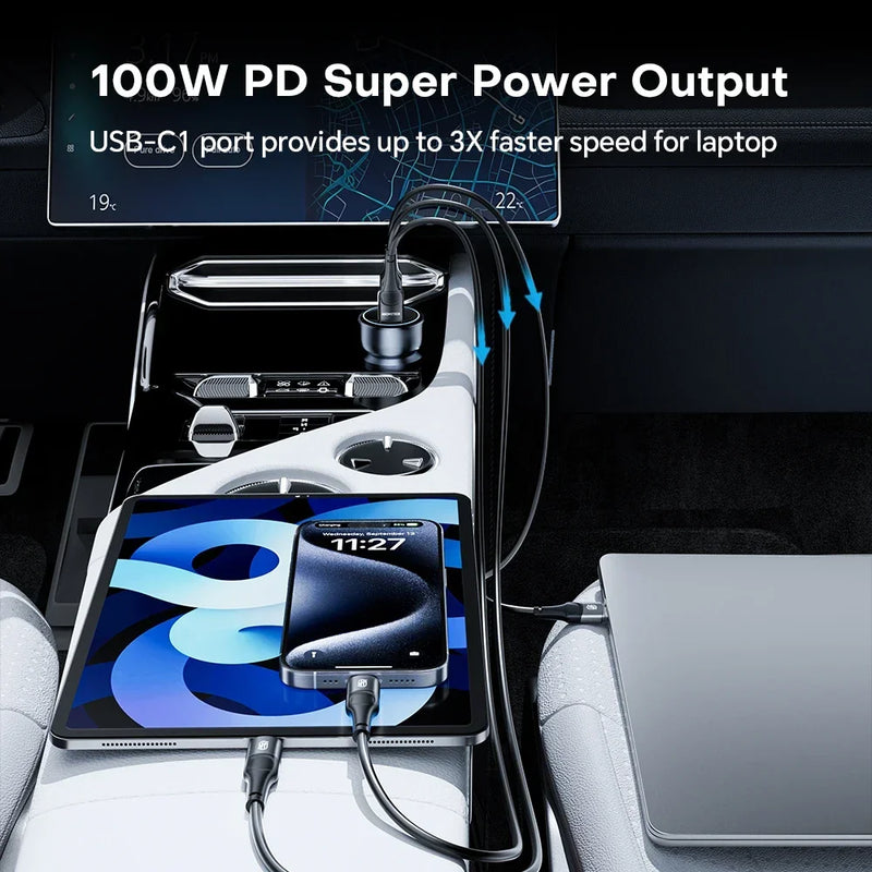 ឆ្នាំងសាករថយន្ត 138W USB Type C រន្ធពីរ USB ឆ្នាំងសាកទូរស័ព្ទលឿន PD សាកថ្មលឿនសម្រាប់ iPhone 14 Samsung Xiaomi iPad កុំព្យូទ័រយួរដៃ ថេប្លេត