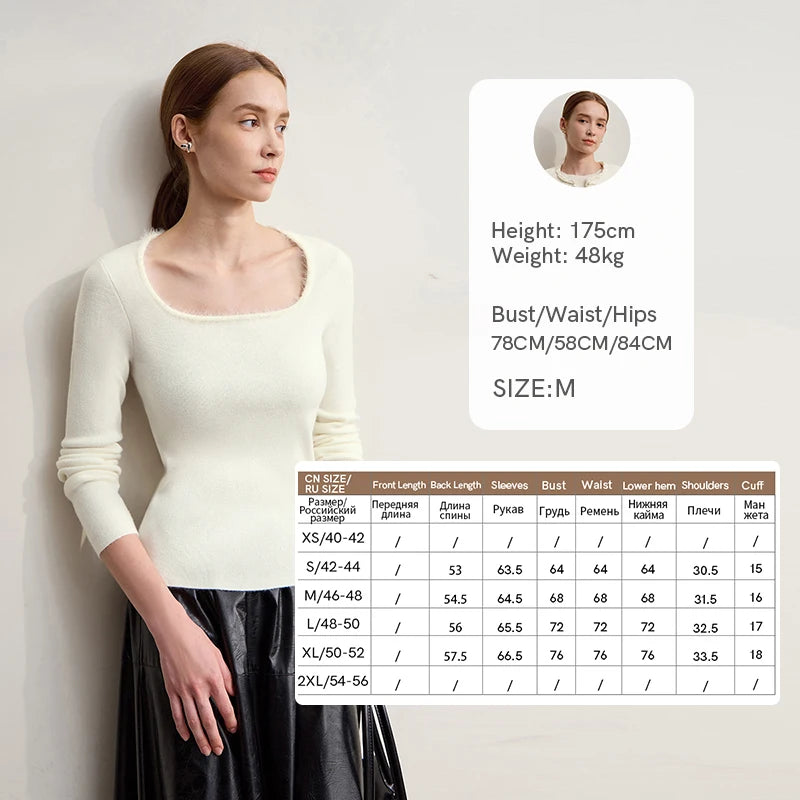 Amii Sweater For Woman 2026 Winter New Modern Retro Square Collar Sweater Slim Solid Versatile Women's Long Sleeve Top 12544142