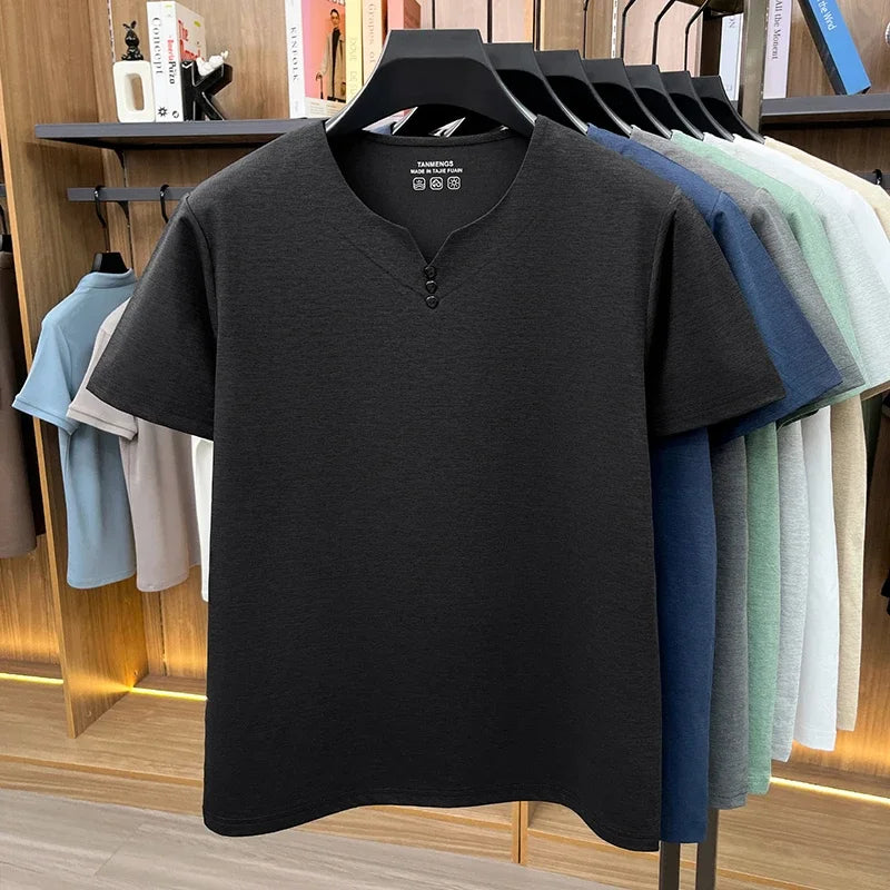 Men Henley Neck T Shirt With Classic Placket Short Sleeve Ideal For Everyday Office Work And Casual Wear Activities