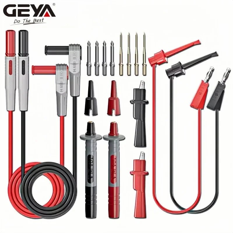 GEYA 18pcs Multimeter Test Leads Kit with Replaceable Needles Alligator Clips 4mm Banana Plug to Test Hook Clips Set