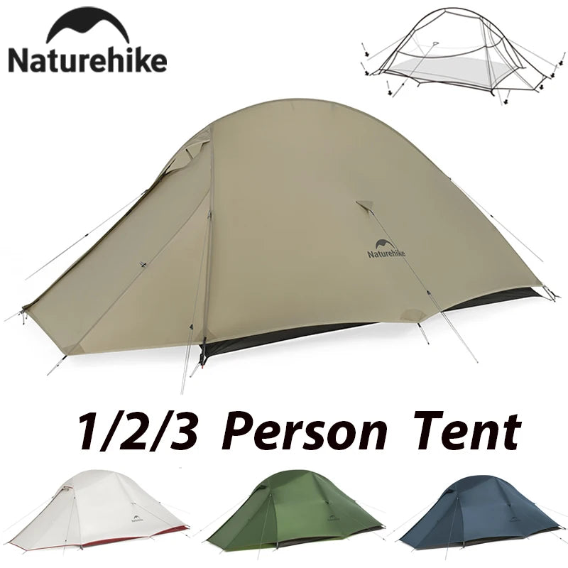 Naturehike 2025 New 3-Person 20D Cloud Up Pro Lightweight Portable Waterproof Backpacking Tent Outdoor Hiking and Camping Tent