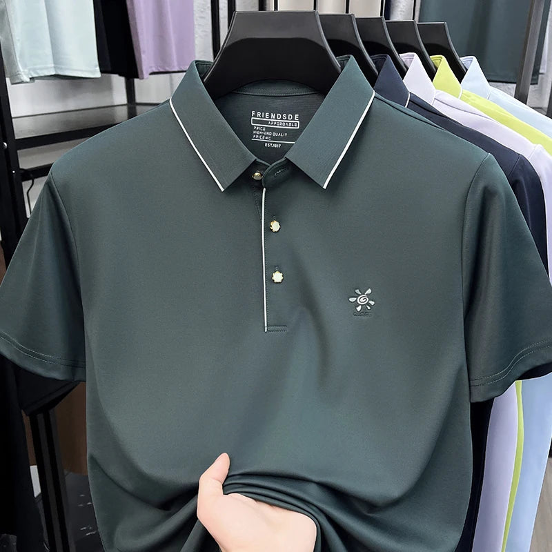 High-End Men Short-Sleeved Polo Shirt Lapel Button Letter Print Outdoor Sports Summer New T-Shirt Golf Business Casual Men'sWear