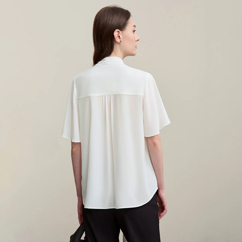 Amii Women's Blouse 2026 Summer New Linen Blend Tie Neck Flounce Sleeve Chiffon Tops Elegant Casual Shirt for Women 12622219
