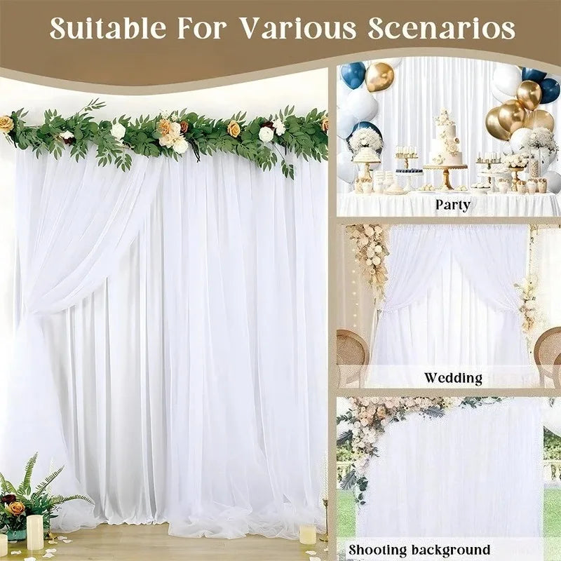 160x300cm Chiffon Backdrop Curtain for Wedding Party Decor Slight Glimmer Sheer Baby Shower Photography Backgrounds