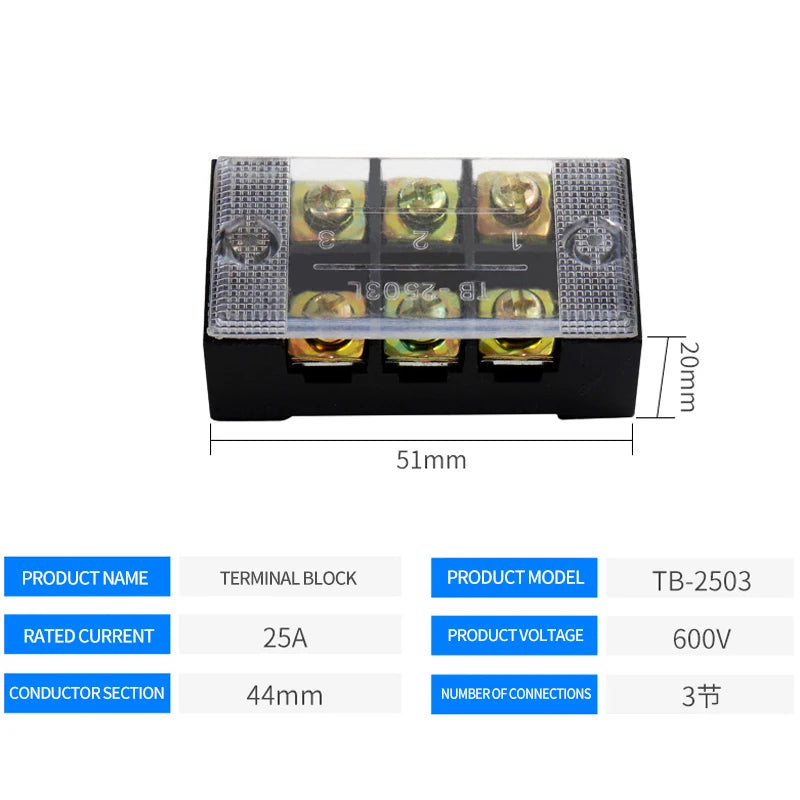 15A/25A/45A 3/4/6/8/10/12 Dual Row Barrier Screw Terminal Block Strip Wire Connector 600V Positions Optional