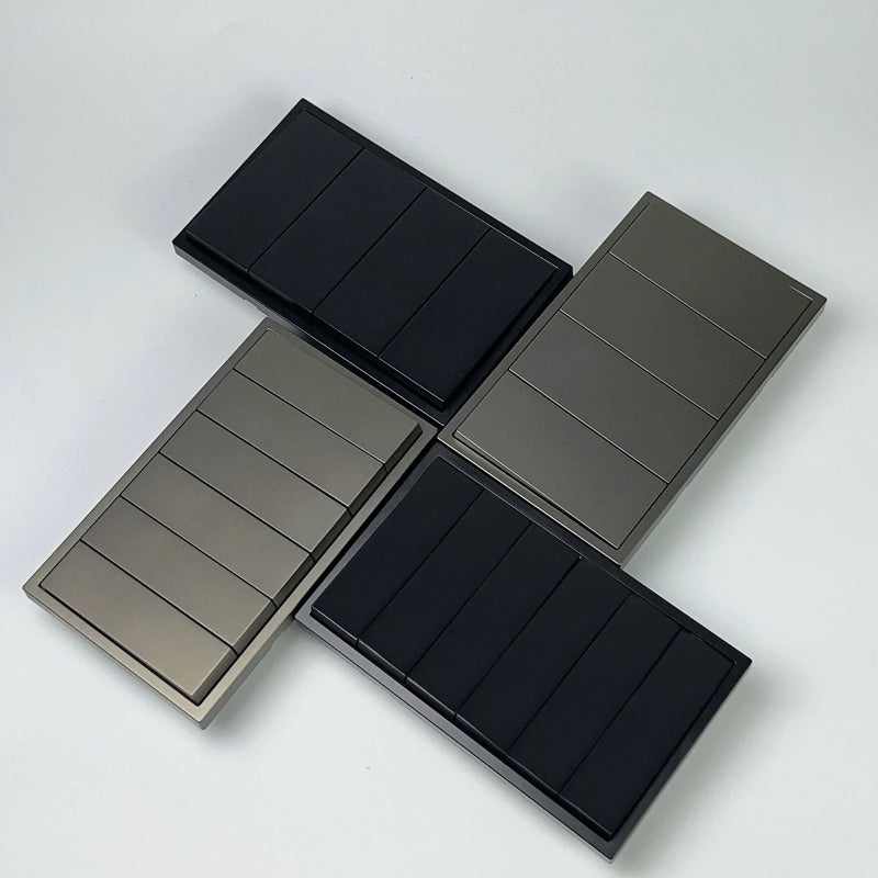 Uk/EU Luxury Black 6gang 1/2way 220V Wall Light Switch Panel, Grey 6*3 4gang2way Cross Kitchen Button Switch 146mm*86mm