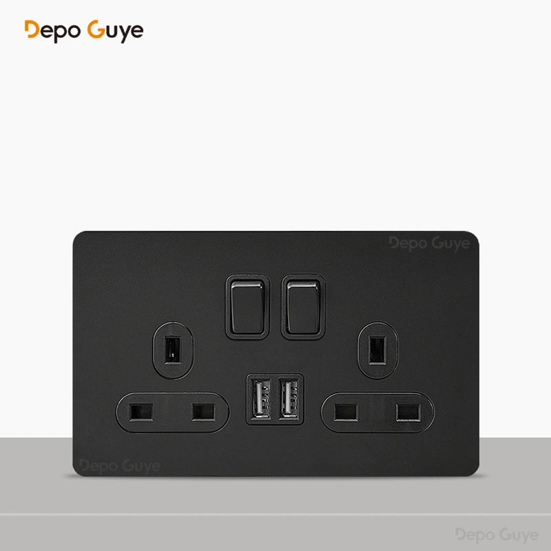 Retro Brass Lever Switch 1-4 Gang 2 Way Toggle Switch Panel Black EU RU FR Electrical Sockets And Switches USB Type-c Cat6 Rj45