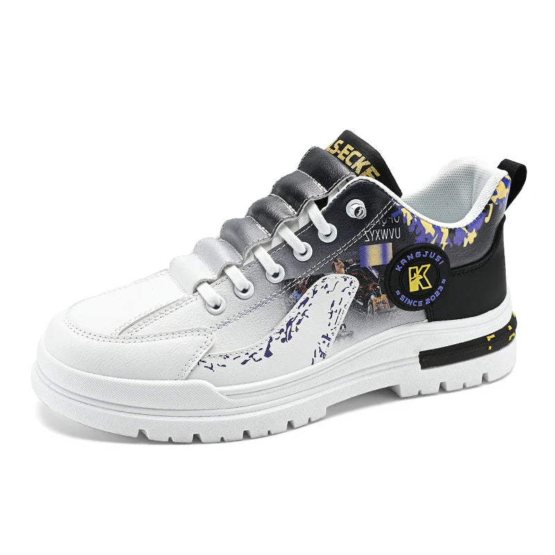 Mens Skateboard Shoes 2025 New Street Trendy Comfort Flat Outdoor Leisure Sneakers Leather Casual Lace-up Walking Shoes for Men