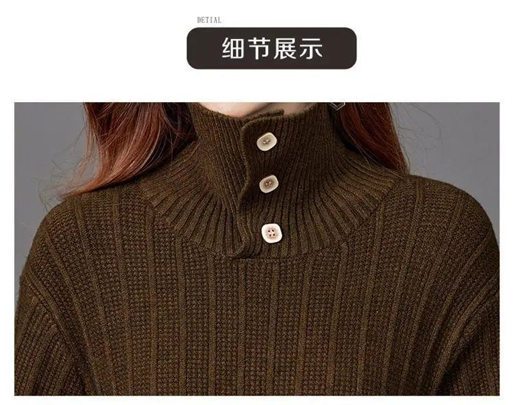Fashion Knit Pulls Femmes Warm Spring Autumn Pullovers Dress Loose Middle Aged Mother Knitwear Clothing Woolen Women's Sweater