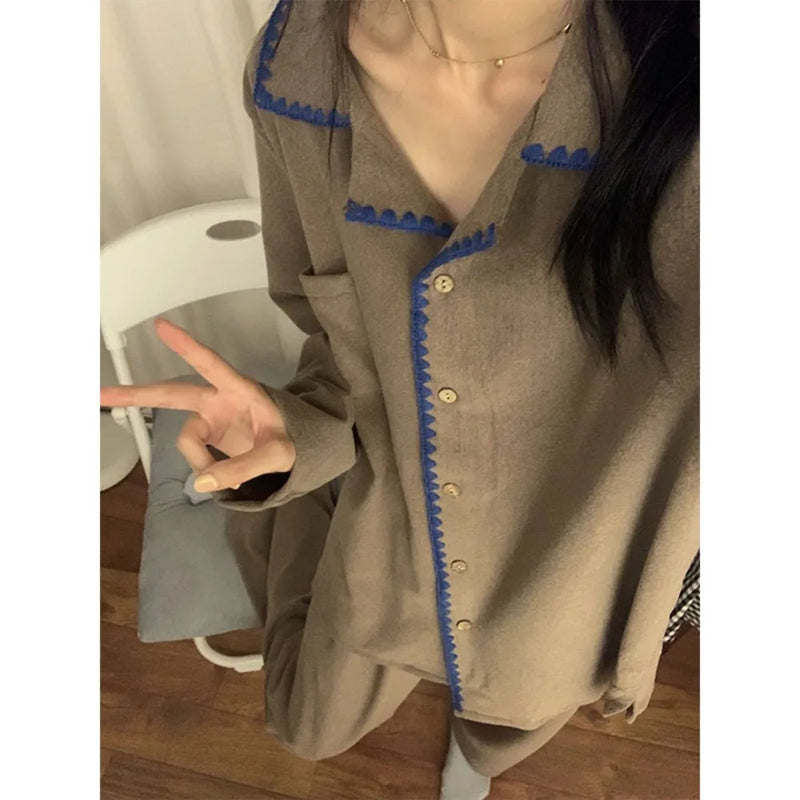 Women's Home Clothes Lapel Top Long Sleeve Pajama Set Nightwear for Woman Spring Autumn New Loungewear Comfort for Homewear