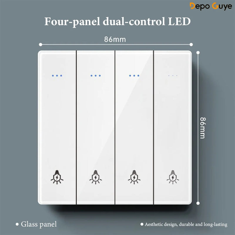 White UK 230V Tempered Glass Touch Light Switch Socket LED Wall Panel Smart Home Switches Socket Manufacturer Wholesale Supplier