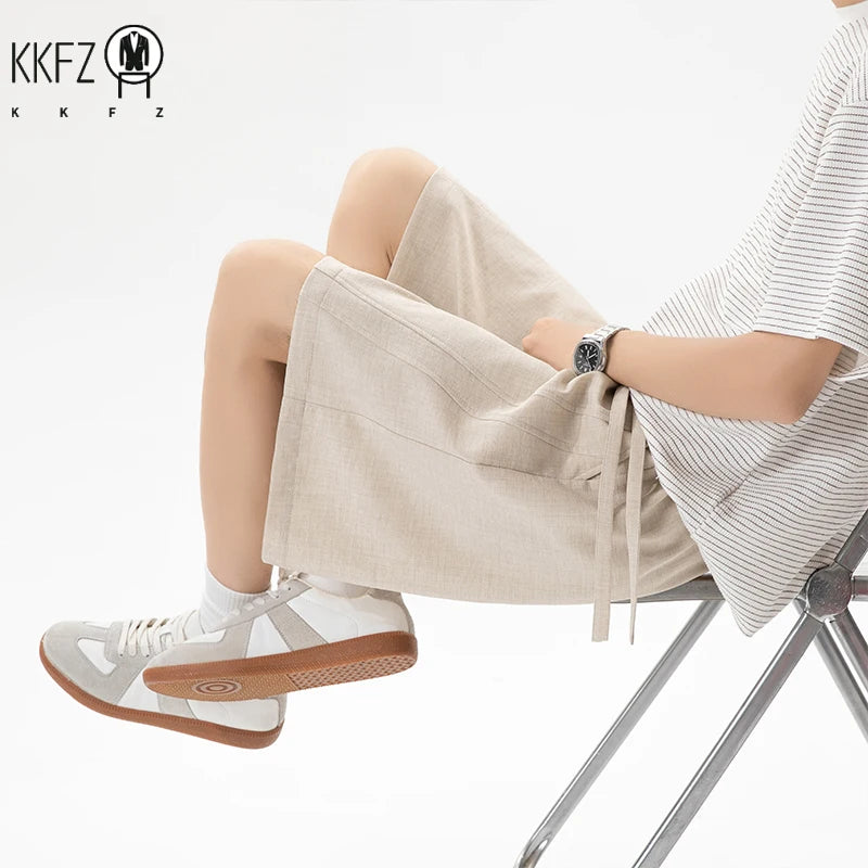 Light Textured Casual Shorts Men Knee Length Elastic Waist Drawstring Outdoor Leisure Essential Daily Wear Bottoms