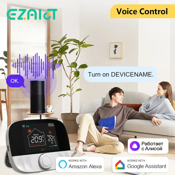 ឧបករណ៍កម្តៅឡចំហាយឧស្ម័ន Tuya WiFi ឧបករណ៍បញ្ជាសីតុណ្ហភាពពីចម្ងាយឥតខ្សែឆ្លាតវៃ ឧបករណ៍បញ្ជាថ្ម រន្ធទទួល Google Home Alexa
