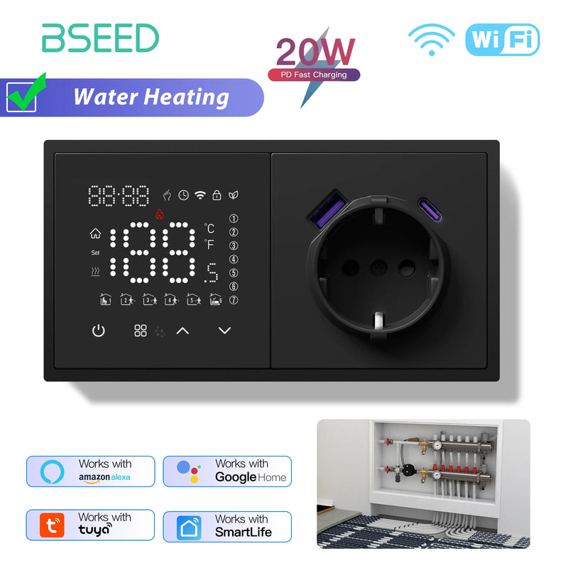BSEED WIFI Electric Heating Water Boiler Smart Thermostat With Socket Support Alexa Google Temperature Controller Plastic Frame