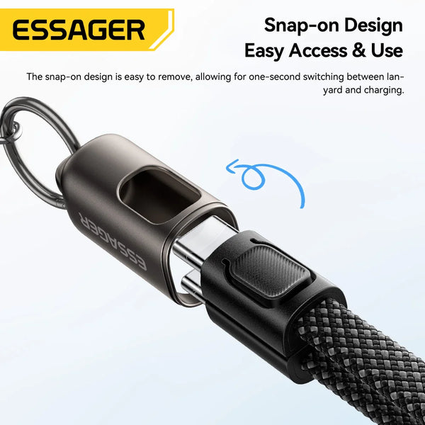ខ្សែសាក Essager 60W ប្រភេទ C ទៅប្រភេទ C សម្រាប់ iPhone 17 16 PD 30W ខ្សែសាកលឿនសម្រាប់ iPhone 15 14 13 12