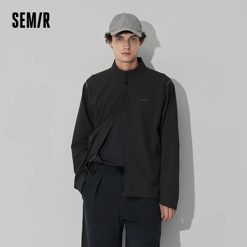 Semir Men Jacket Water Repellent Stand Collar Zipper Pocket Outdoor Sport 2026 Autumn Casual Letter Print Outerwear Daily Wear