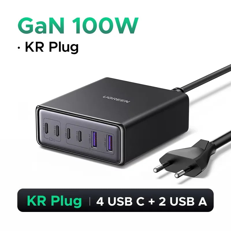 UGREEN 65W 100W GaN Charger PPS QC4.0 PD3.0 For iPhone18 17 16 Pro Xiaomi Samsung Tablet Macbook Air iPad 5 IN 1 Desktop Charger