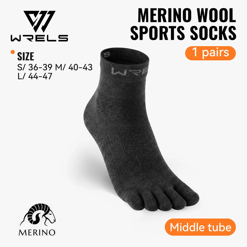 WRELS 1/2/3Pairs Merino Wool Five Finger Socks Running Toe Socks for Men Women Breathable Quick Dry Cushion Athletic Hikin Socks