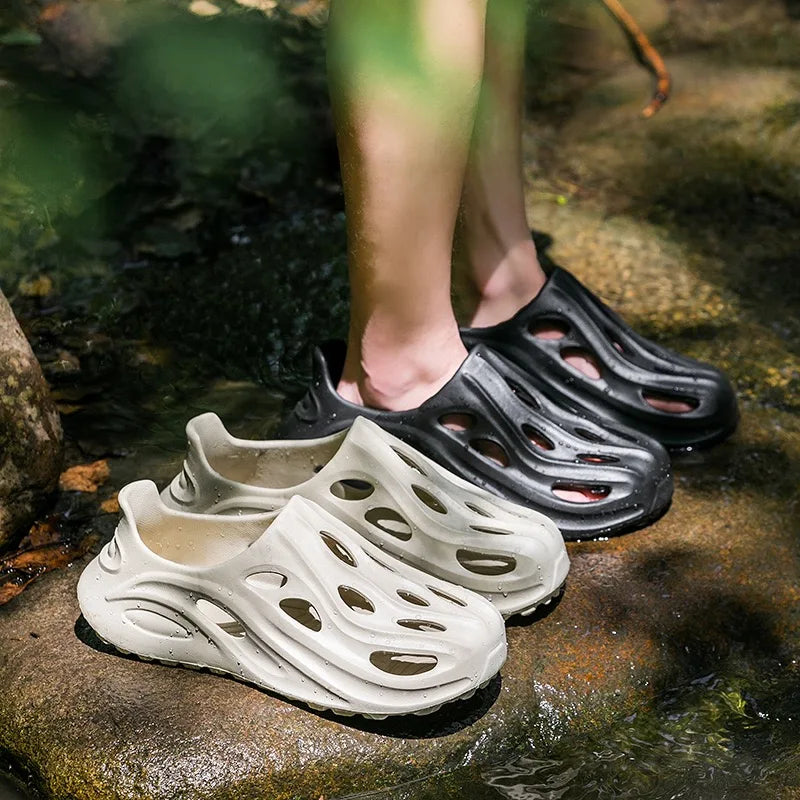 Women's Men's Slippers Summer Anti-Slip Couple Hollow Covered Toe Indoor Outdoor Casual Thick Bottom Sandals for Home Adults