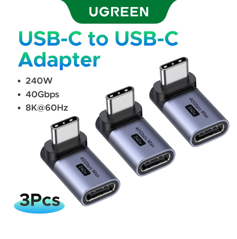 UGREEN USB-C Fmale to USB-C Male Adapter 3PCS/2PCS Right Angle Support 240W Fast Charging & 40Gbps For Macbook Ipad Phone