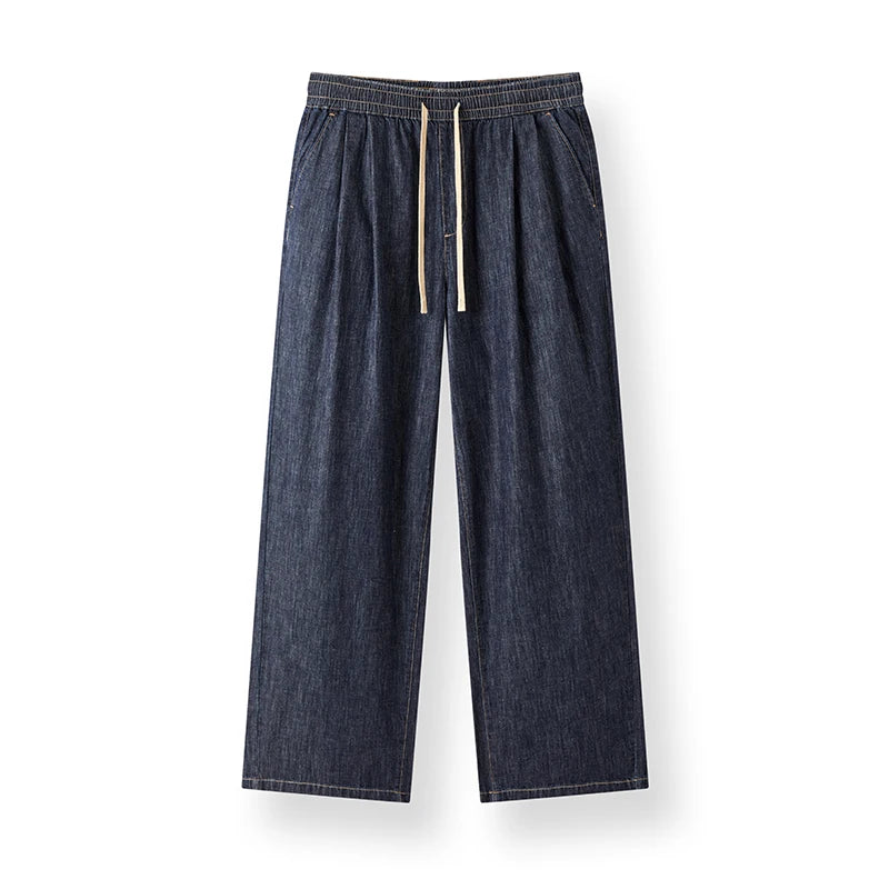 Semir Men Pants Denim Cotton Skin Friendly Loose Wide Leg Elastic Waist Drawstring Micro Pleated 2026 Summer Casual Style Fashio