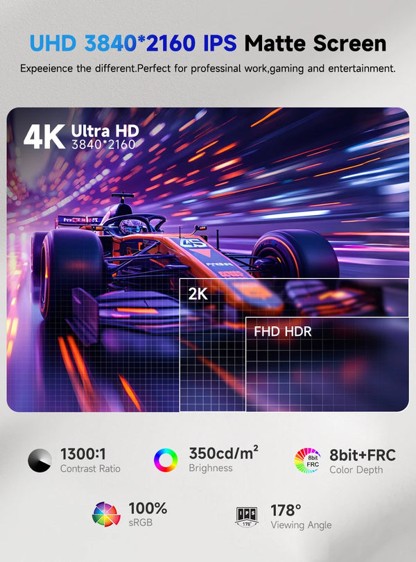 ម៉ូនីទ័រកុំព្យូទ័រ UPERFECT UColor T3 UHD ទំហំ 23.8 អ៊ីញ 4K HDR អេក្រង់កុំព្យូទ័រ ជាមួយជើងទម្រ LS VESA USB C សម្រាប់កុំព្យូទ័រយួរដៃ PC MAC ពង្រីកអេក្រង់ទីពីរ