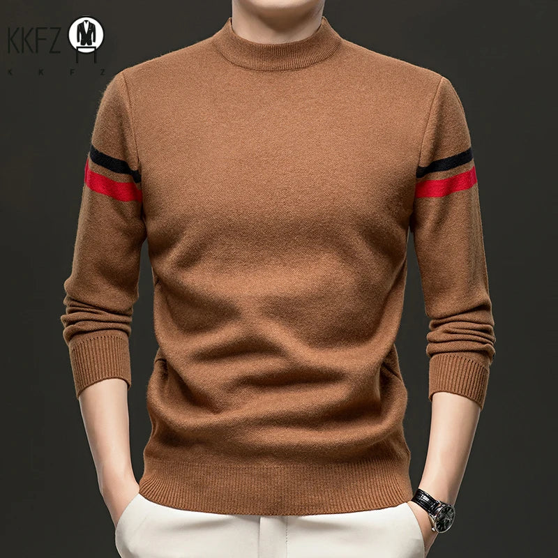 New Autumn and Winter Men's Casual and Fashionable Long Sleeved Round Neck Knitted Sweater Warm and Versatile Top