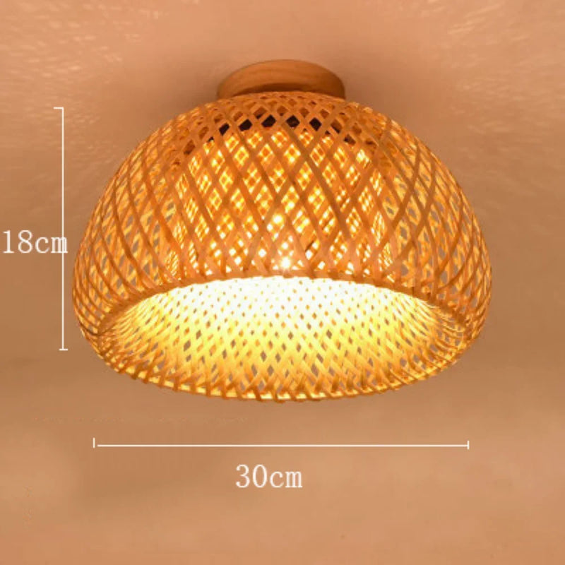 JOYINLED Oriental Bamboo Flush Mount Ceiling Light, Natural Chinese Japanese Style Lantern for Garden, Restaurant, Hotel, Bedroo